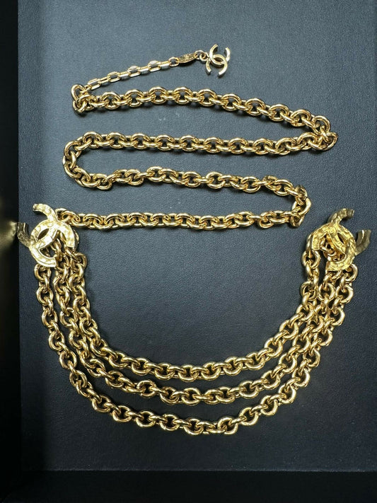 Chanel Vintage 85 Gold-plated Two CC Three-layer Gold Waist Chain