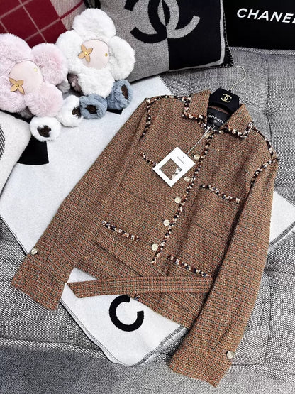 Chanel 25A brown tweed jacket and skirt