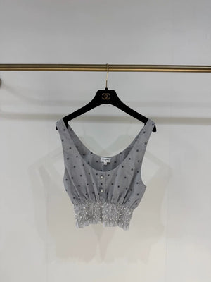 Chanel 24P Grey Pearl Striped Double C Top