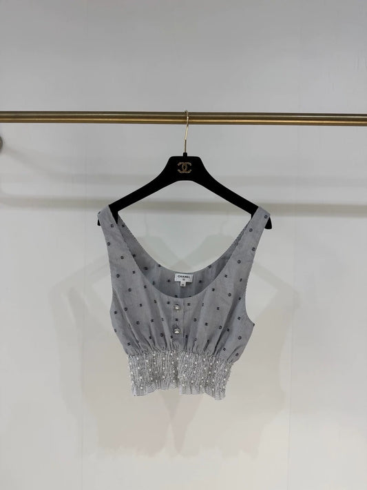 Chanel 24P Grey Pearl Striped Double C Top