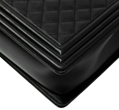 Chanel Black Large Maxi Quilted Lambskin Leather Boy Crossbody Bag