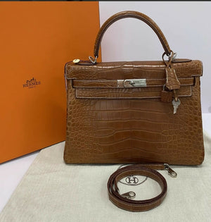 Hermès Kelly 32 saddle matte alligator leather Palladium hardware