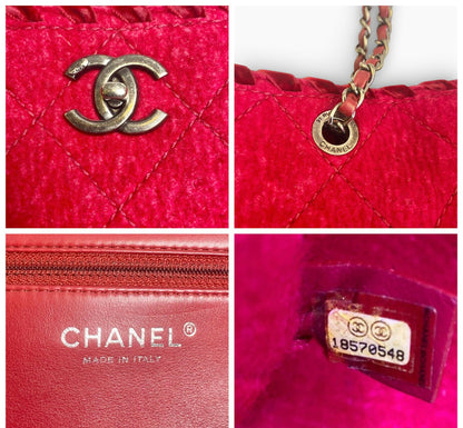 Chanel 13A Edinburgh Raspberry Red Medium Wool Quilted Shopping Tote Bag