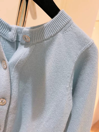 Chanel 25S Spring/Summer Baby Blue Reversible Button Cashmere Knit Cardigan,