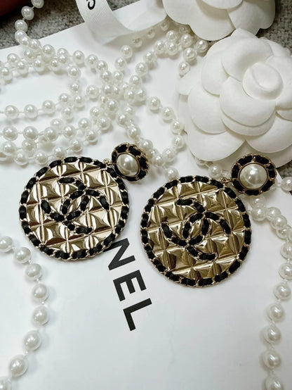 Chanel 20C lambskin quilted double C round metal hoop earrings