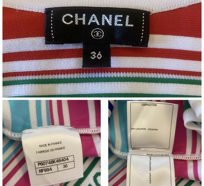 Chanel 19P Sand by the Sea Multicolor Stripe Crop Top Skirt Set FR 36