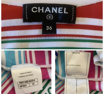 Chanel 19P Sand by the Sea Multicolor Stripe Crop Top Skirt Set FR 36