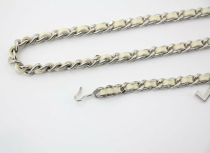 Chanel A12C Leather with Metal Beige White and Silver Waist Chain L95