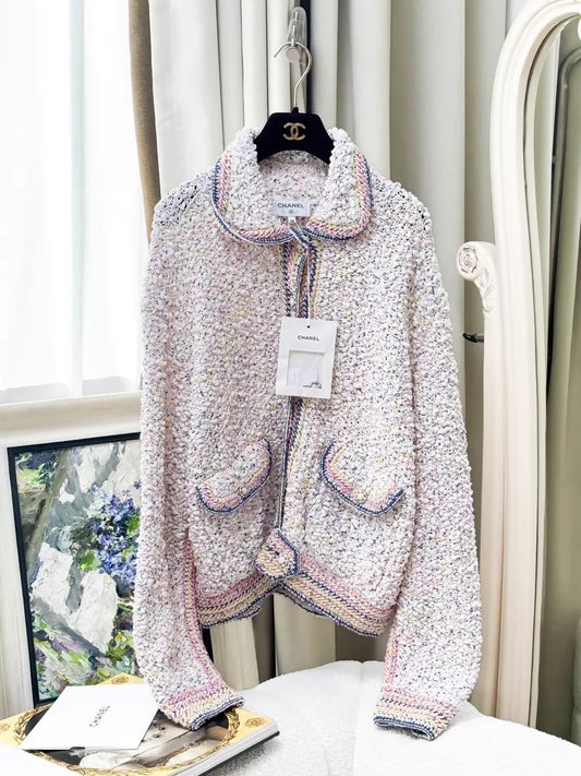 Chanel 25P pink tweed cardigan