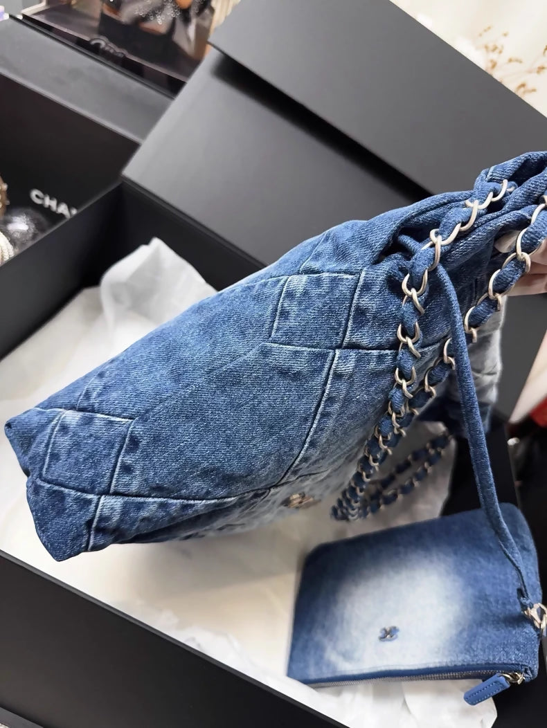 Chanel 23P Denim hobo bag with silver hardware