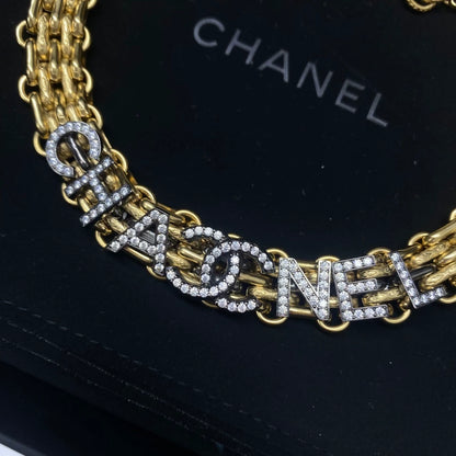 Chanel 21A rhinestone letter chain necklace