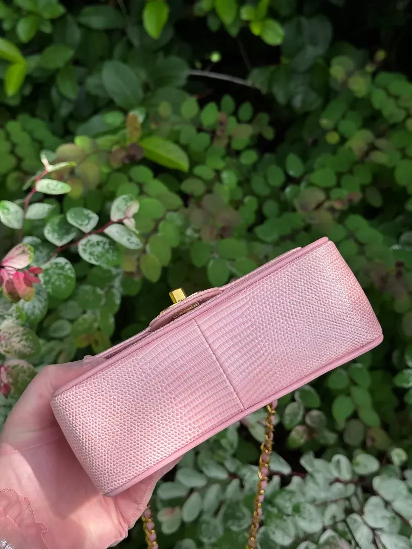 Chanel Vintage 1991 Sakura Pink Lizard Mini Square Flap Bag