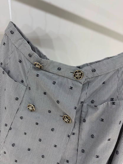 Chanel 22S grey polka dot print striped logo midi skirt