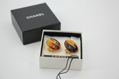 Chanel Vintage 97P Tortoiseshell Round Brown Earrings