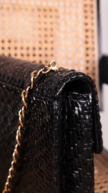Chanel black and gold rattan CF jumbo shoulder bag
