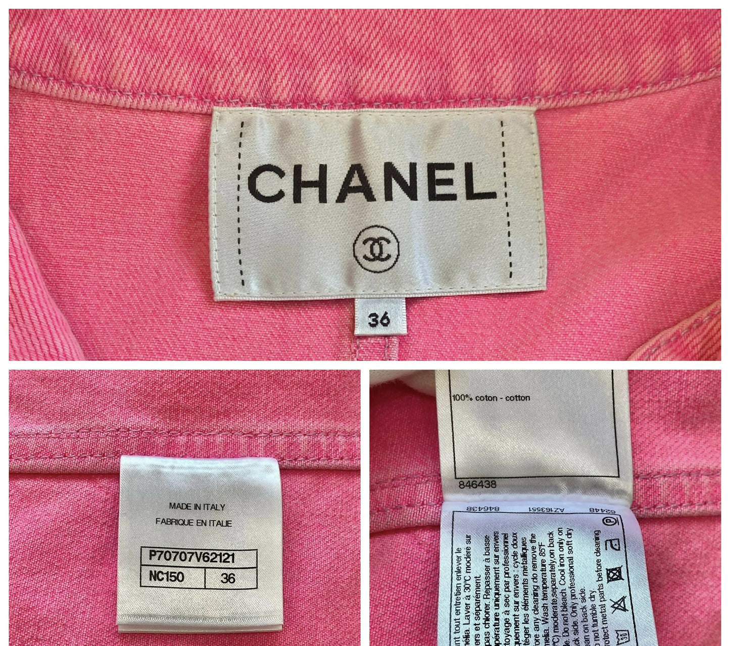 Iconic Chanel 21S Neon Pink Denim Camellia Jacket FR 36