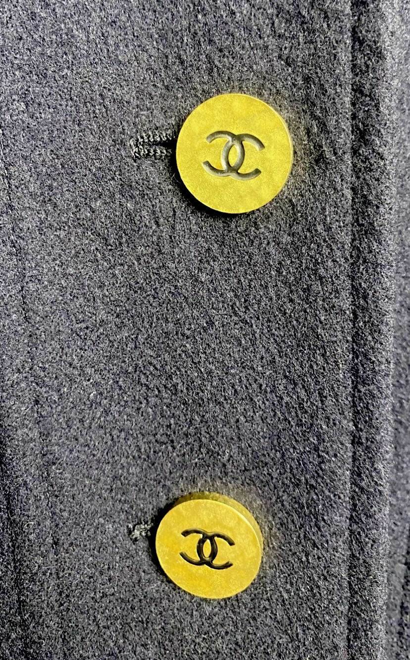 Vintage Chanel 94A Runway Black Oversized Cashmere Long Dress Coat FR 36
