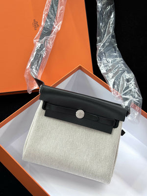Hermès Mini Herbag Panda Noir & Blanc Toile with Palladium Hardware