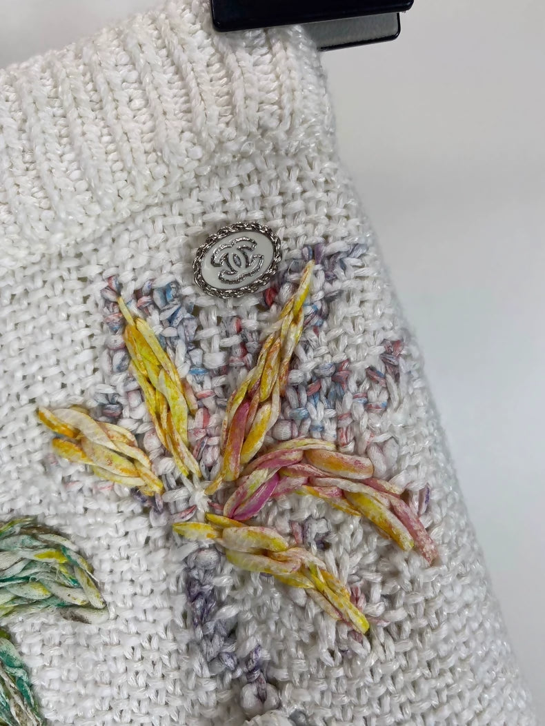 Chanel white Heavy Embroidery Floral Skirt