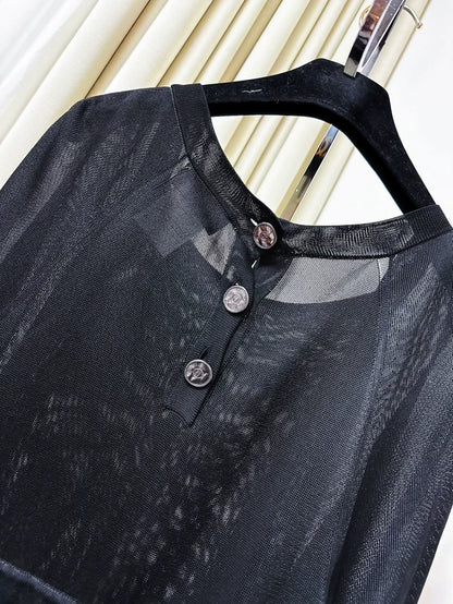 Chanel black cape-style short-sleeved knit dress