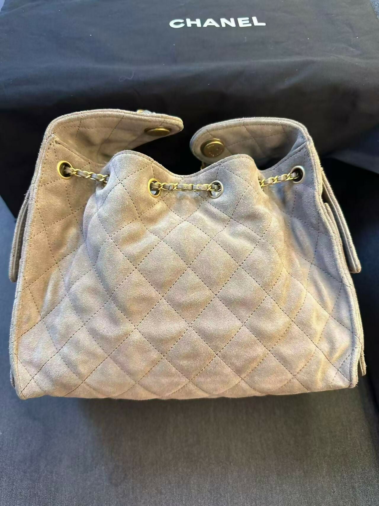 Chanel 2025 Suede & Metal Brown Hobo Bag