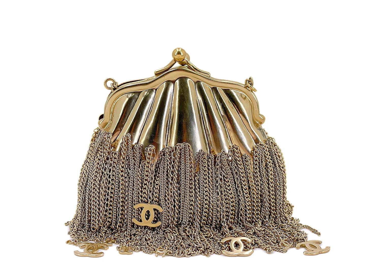 Chanel 2004 Gold Chain Fringe Minaudière