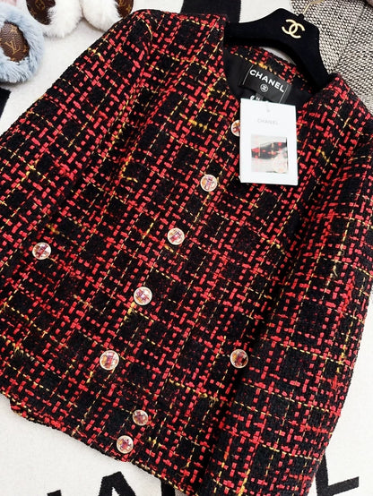 Chanel 22a jacket in red and black checkered tweed