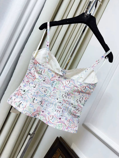 Chanel 25C white fish graffiti tank top