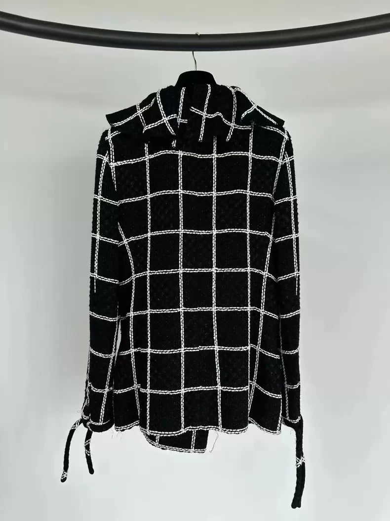Chanel Black and White Check Ruffle Collar Sparkling Jacket