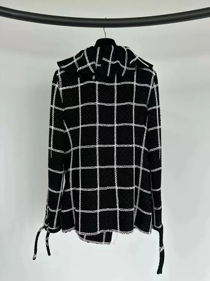Chanel Black and White Check Ruffle Collar Sparkling Jacket