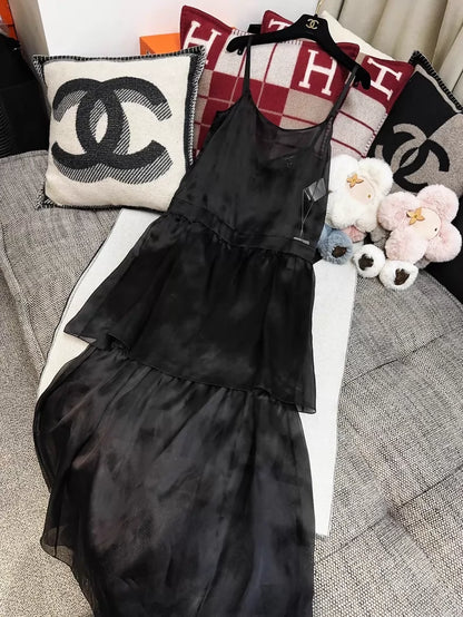 Chanel 24S  black silk organza slip dress