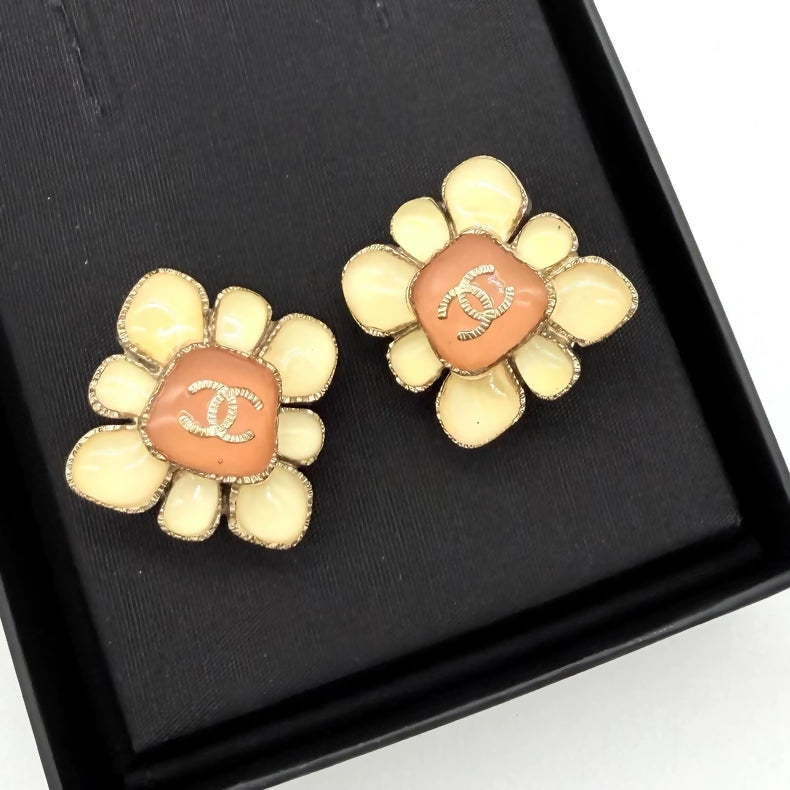 Chanel Seoul enamel flower clip-on earrings