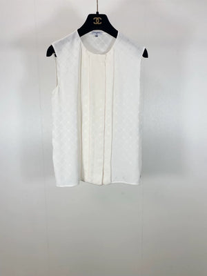 Chanel 21A beige quilted logo silk top