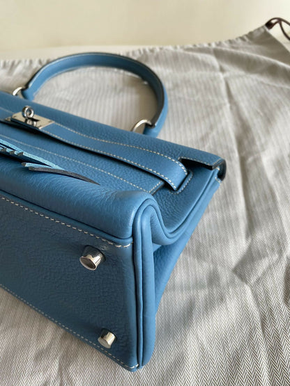 Hermes Vintage Kelly shoulder fringe in denim blue