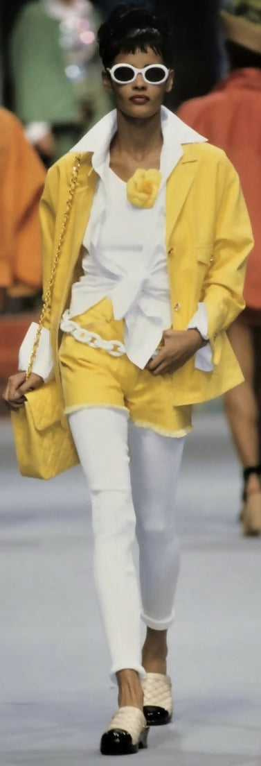 Vintage Chanel 1992 Yellow Denim Medium Classic Flap Bag 24K Gold Hardware