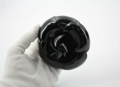 Chanel Vintage 81-85 Patent Leather Black Large Camellia Brooch