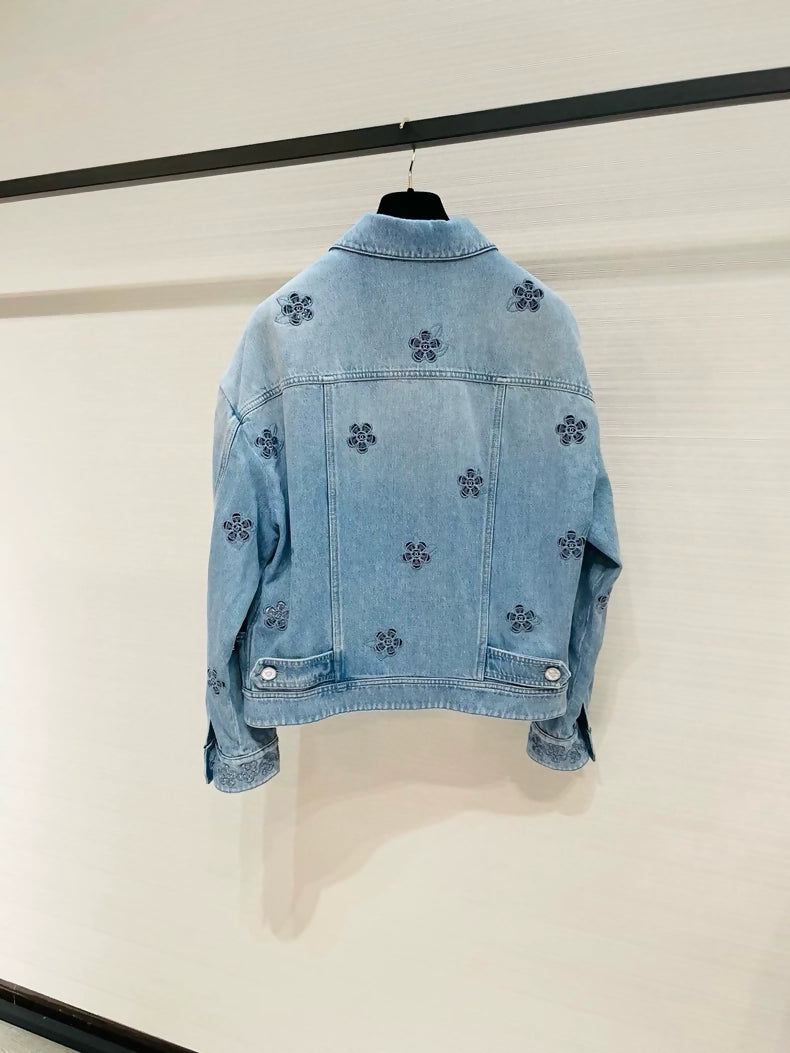 Chanel 24B Camellia embroidered denim jacket