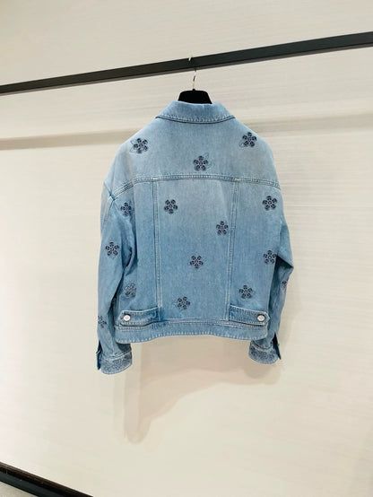 Chanel 24B Camellia embroidered denim jacket