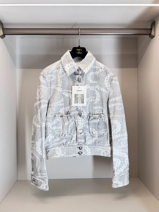 Chanel 25M Grey Pearl Denim Jacket