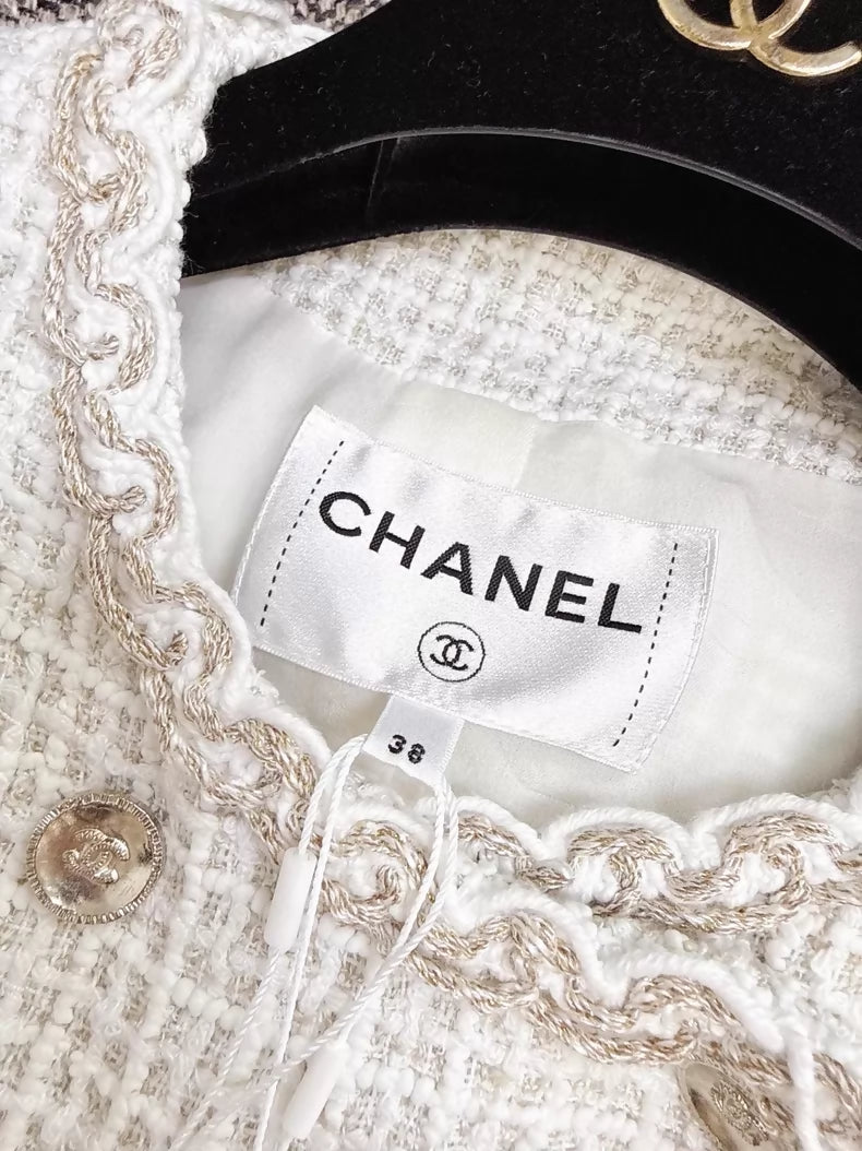 Chanel 25C white coat with gold thread trim