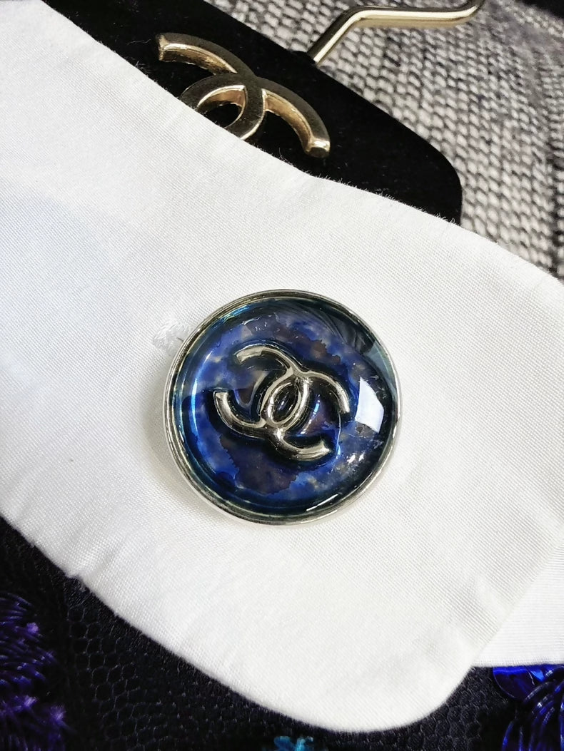 Chanel 23C Blue Sequined Silver Purple Floral Top