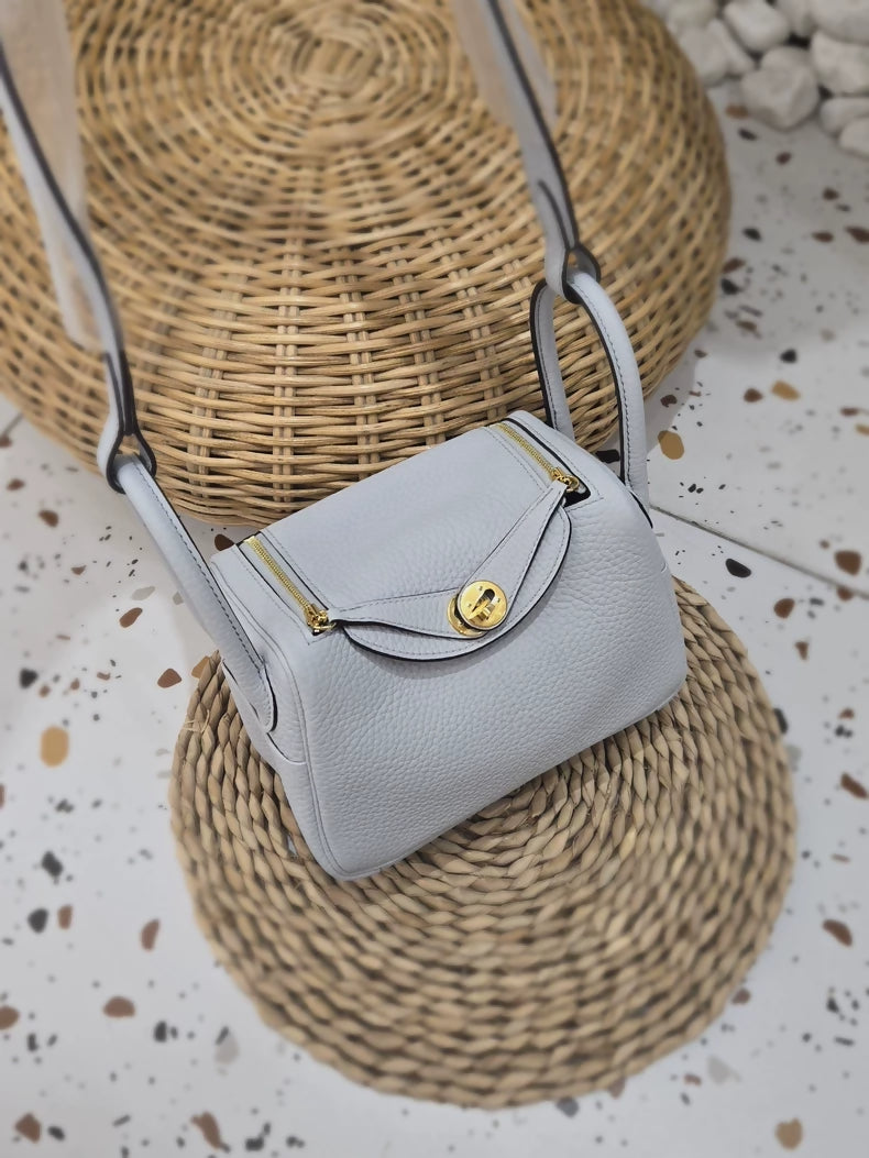 Hermes Mini Lindy glacier blue gold hardware