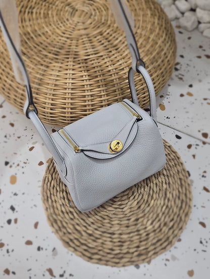Hermes Mini Lindy glacier blue gold hardware