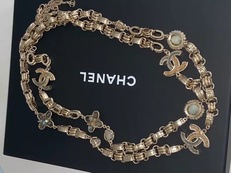 Chanel Moonstone Heavy Enamel Double C Logo Long Sweater Chain