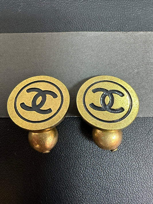 Chanel Vintage 94 Gold Plated Buckle CC Clip-on Earrings