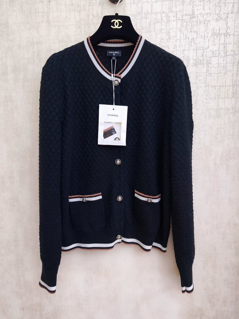 Chanel 26C black openwork knit cardigan