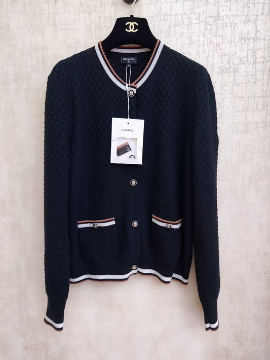 Chanel 26C black openwork knit cardigan