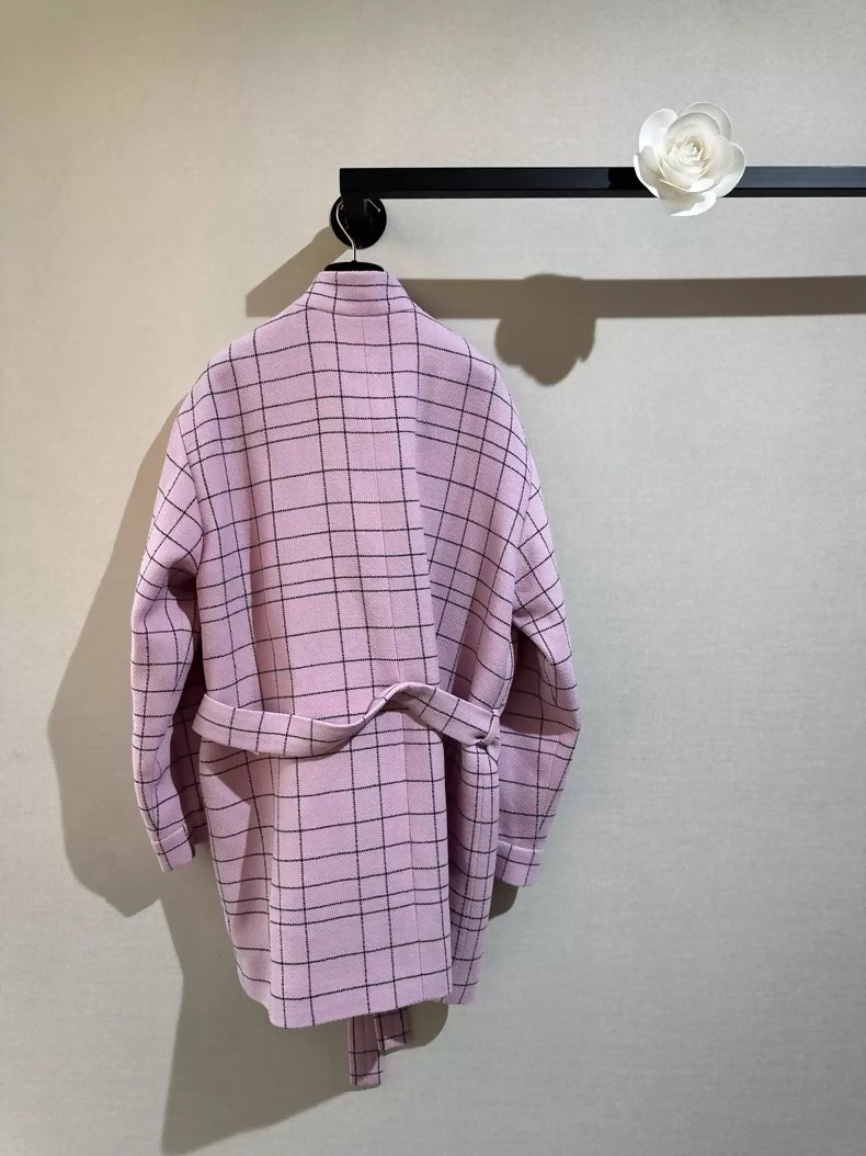 Chanel 24s pink plaid belted coat