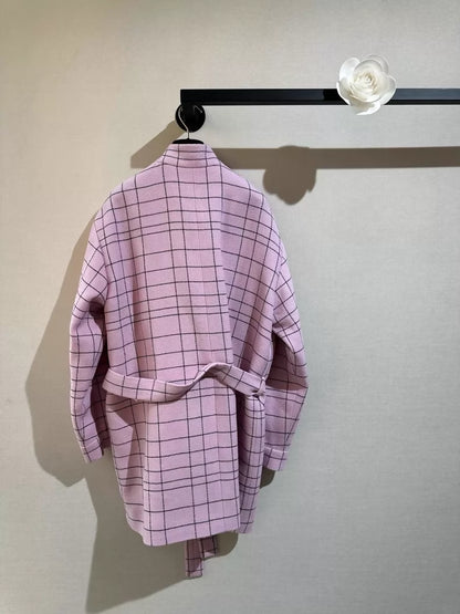 Chanel 24s pink plaid belted coat