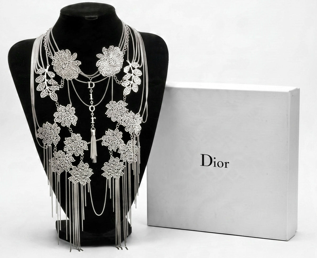 Christian Dior ‘Mata Hari’ Vintage Long Collar Bib Floral Crystal Statement Necklace ultra rare
